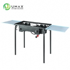 Portable Dual-Burner Propane 31-Inch Patio Cart Outdoor Trolley Gas Stove